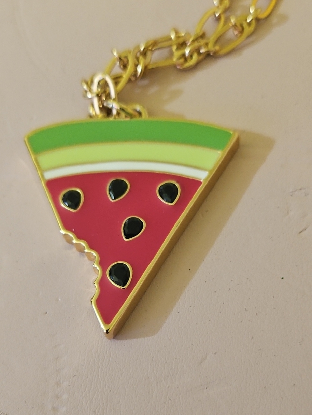 kate spade Gold-Tone Watermelon Slice Enamel Necklace in Pink, Green & Black